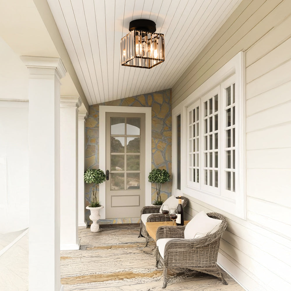 Lisslune | Modern 1-Light Flush Mount Ceiling Light | Black Brass Fixture with Crystal Shade for Hallway & Living Room