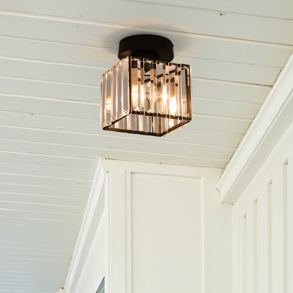 Lisslune | Modern 1-Light Flush Mount Ceiling Light | Black Brass Fixture with Crystal Shade for Hallway & Living Room