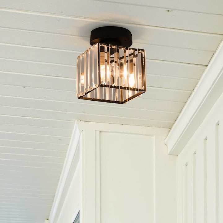 Lisslune | Modern 1-Light Flush Mount Ceiling Light | Black Brass Fixture with Crystal Shade for Hallway & Living Room