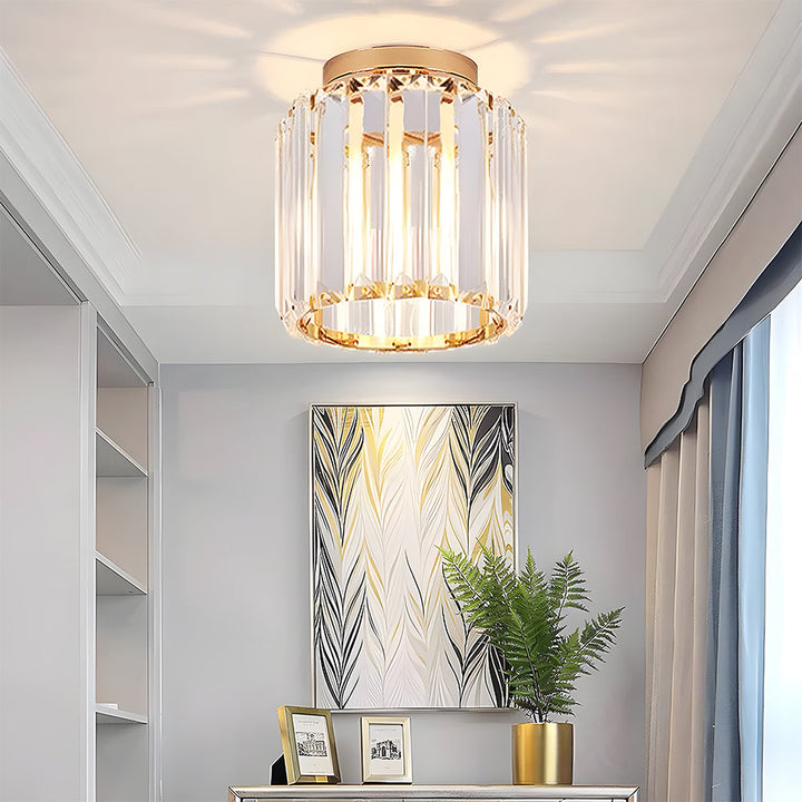 Lisslune | Modern 1-Light Flush Mount Ceiling Light | Black Brass Fixture with Crystal Shade for Hallway & Living Room