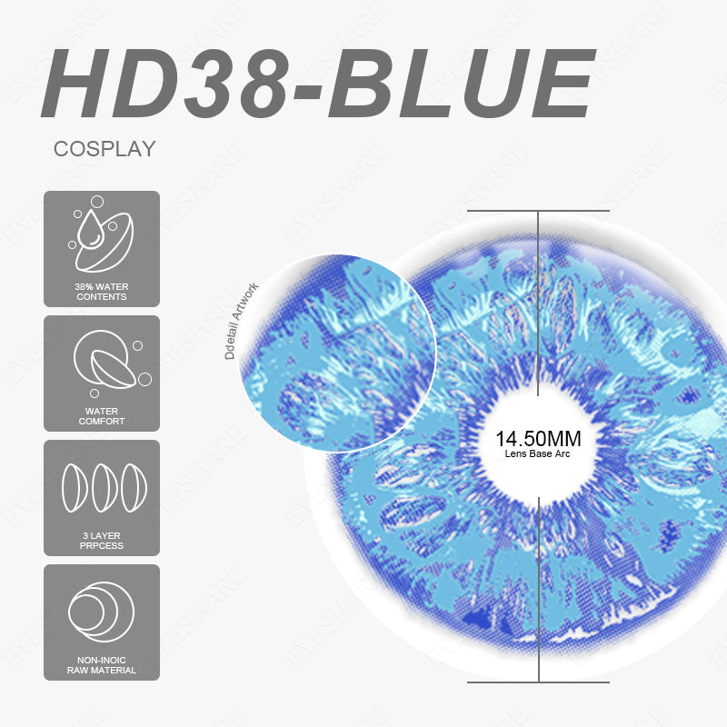 Rynx Cosplay HD38 Blue 14.5mm 1 Pair | 1 Year