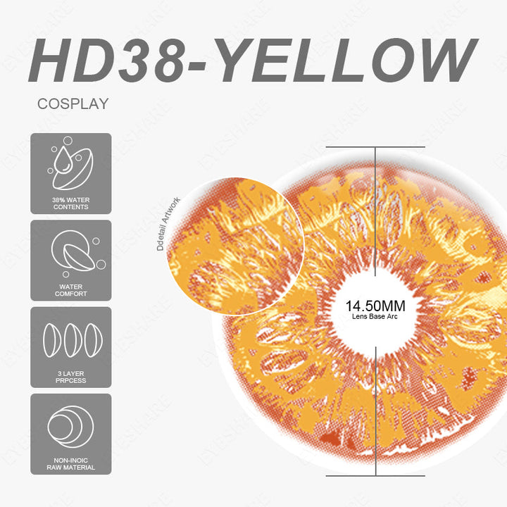 Rynx Cosplay HD38 Yellow 14.5mm 1 Pair | 1 Year