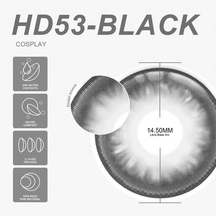 Rynx Cosplay HD53 Black 14.2mm 1 Pair | 1 Year