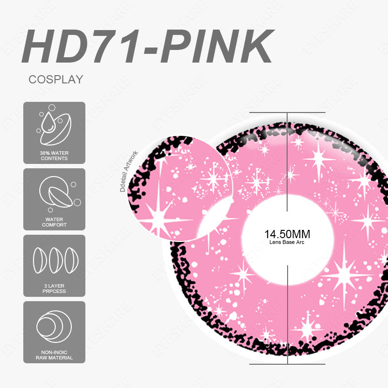 Rynx Cosplay HD71 Pink 14.5mm 1 Pair | 1 Year
