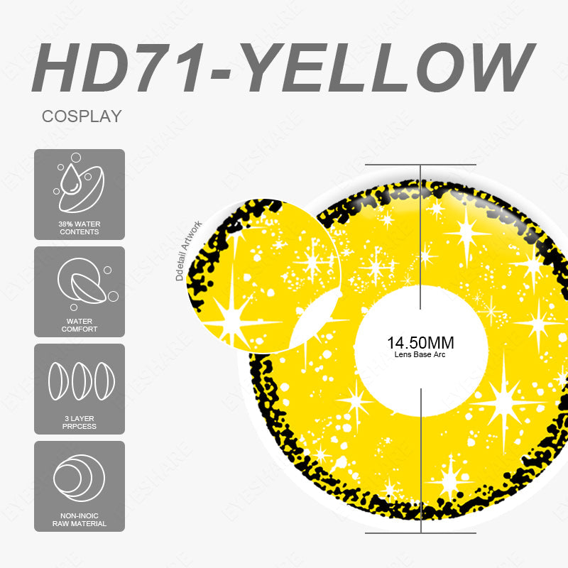 Rynx Cosplay HD71 Yellow 14.5mm 1 Pair | 1 Year