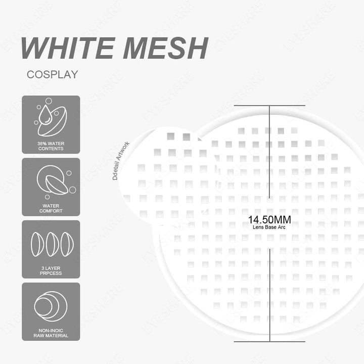 Rynx Cosplay White Mesh 14.0mm 1 Pair | 1 Year