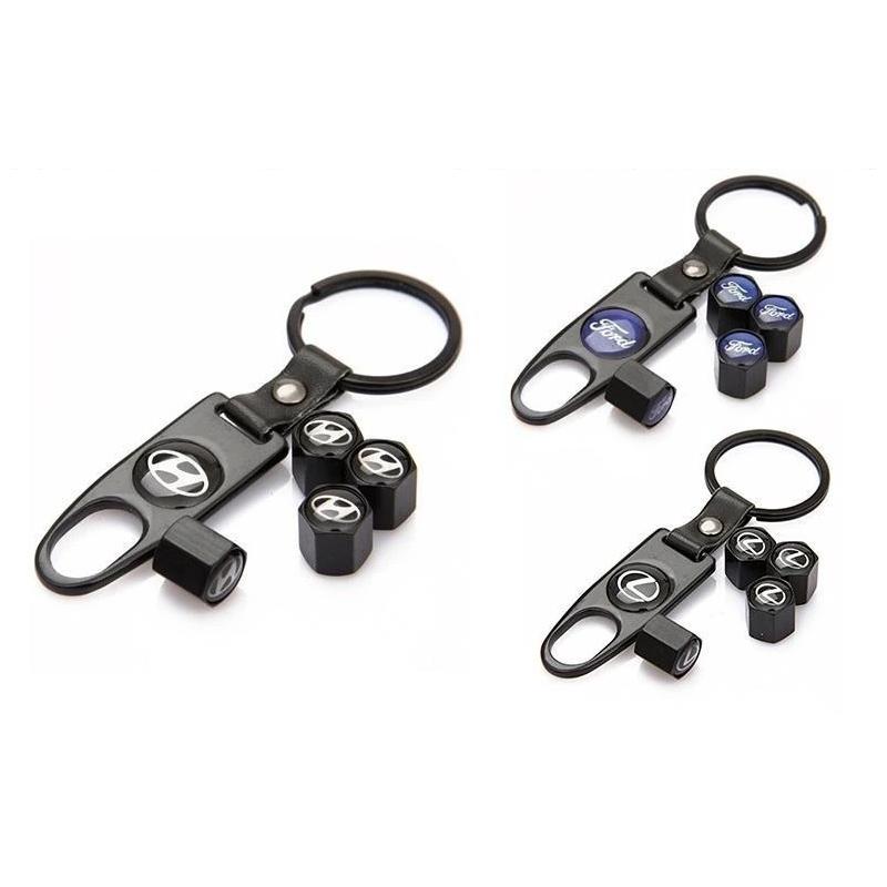 Lisslune | Universal Steel (4 pieces) Car tire valve stem caps cover + (1 piece) keychain