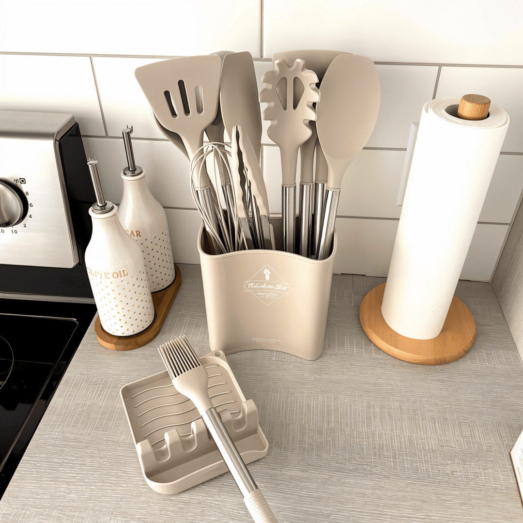 Lisslune | 12-piece silicone kitchen utensils set with stainless steel handles