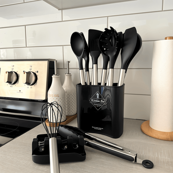 Lisslune | 12-piece silicone kitchen utensils set with stainless steel handles