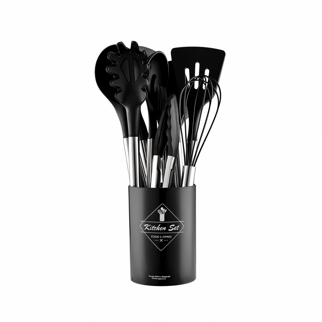 Lisslune | 12-piece silicone kitchen utensils set with stainless steel handles