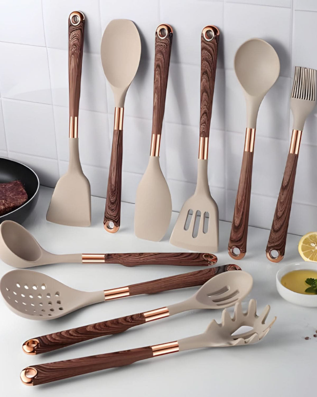 Lisslune | Robust Kitchen Utensils Set with Heat Resistant Silicone Heads