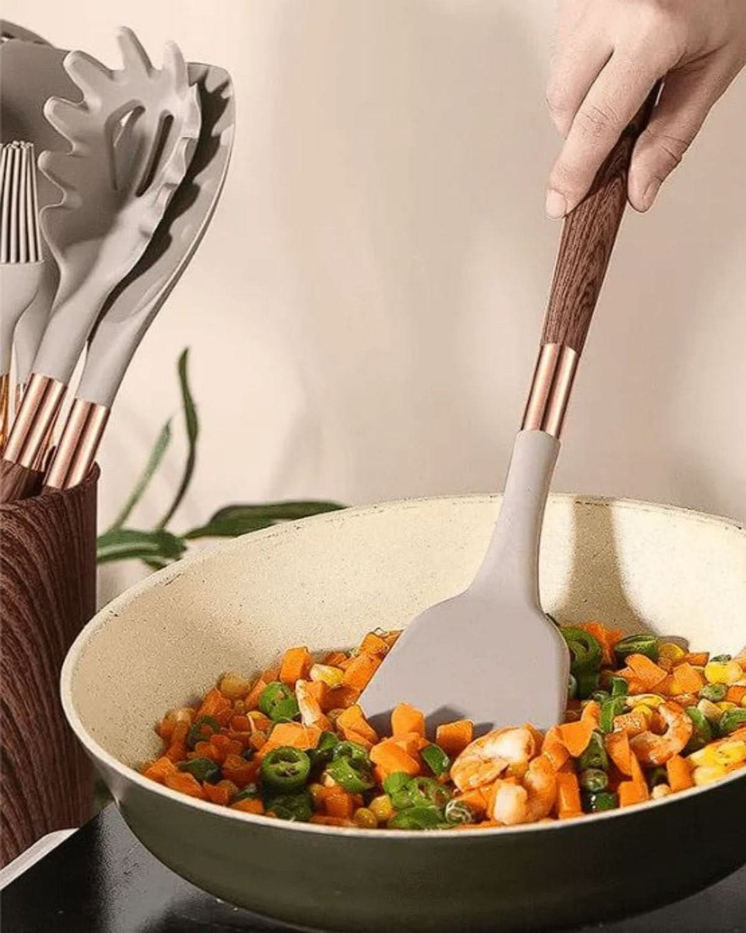 Lisslune | Robust Kitchen Utensils Set with Heat Resistant Silicone Heads