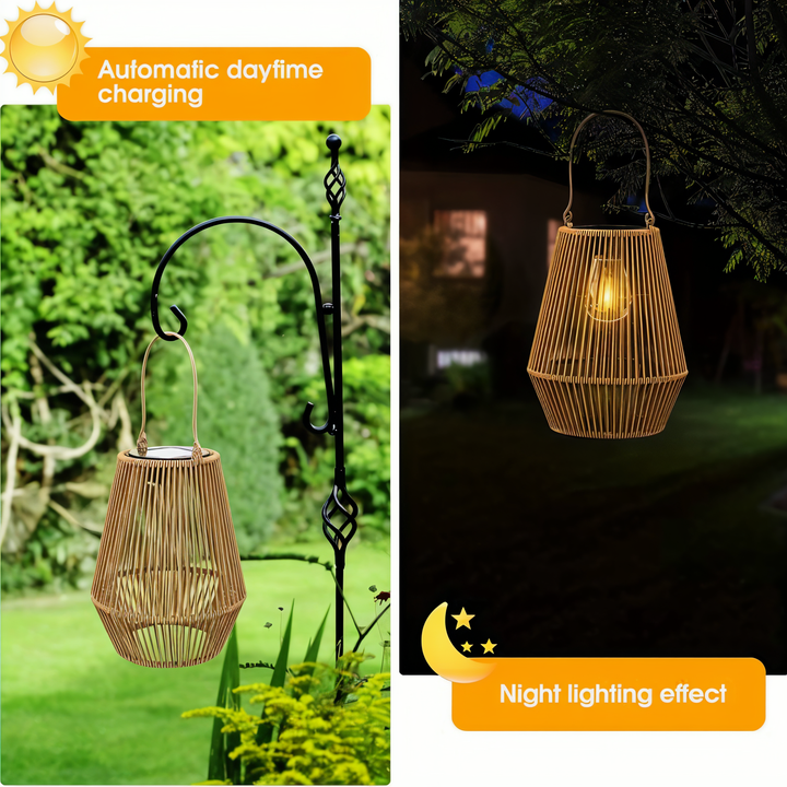 Lisslune | CageRattan – Bamboo Solar Garden Light – Waterproof Hanging Lantern
