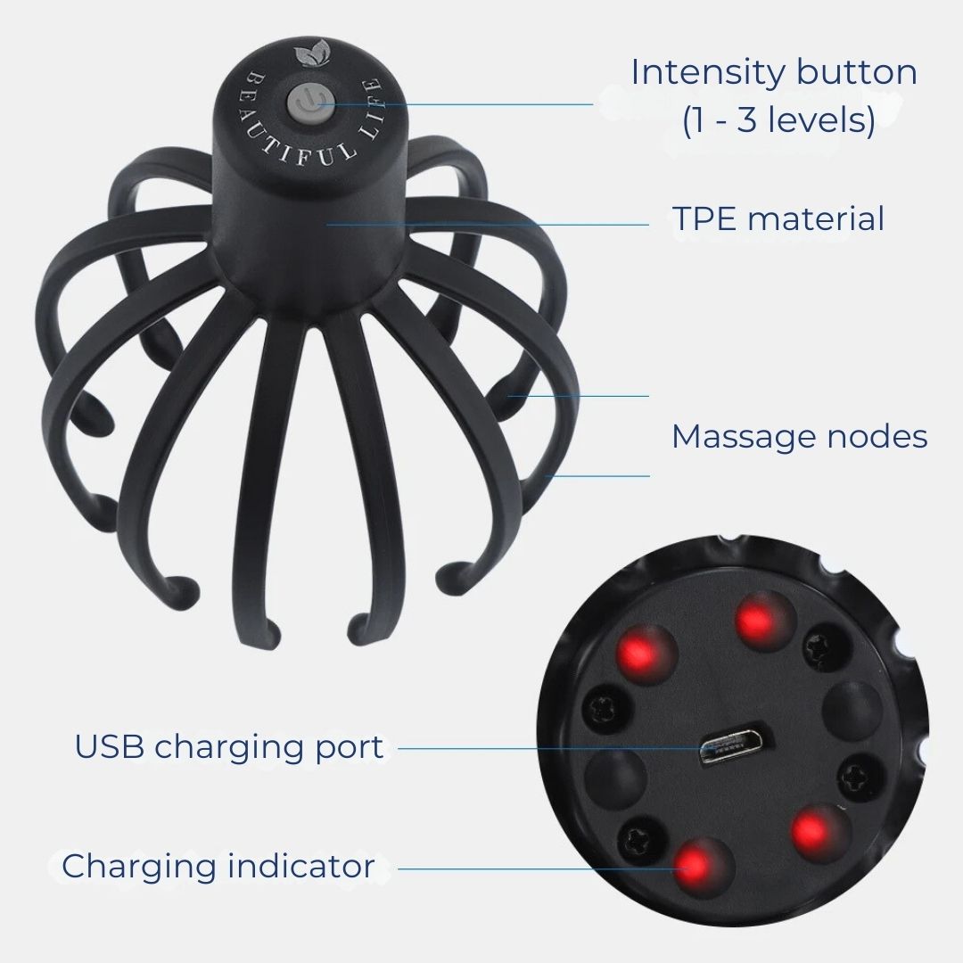 Lisslune | Smart Electric Octopus Head Massager Machine for Scalp Massage, Stress Relief, Improved Sleep & Multi-Directional Vibration