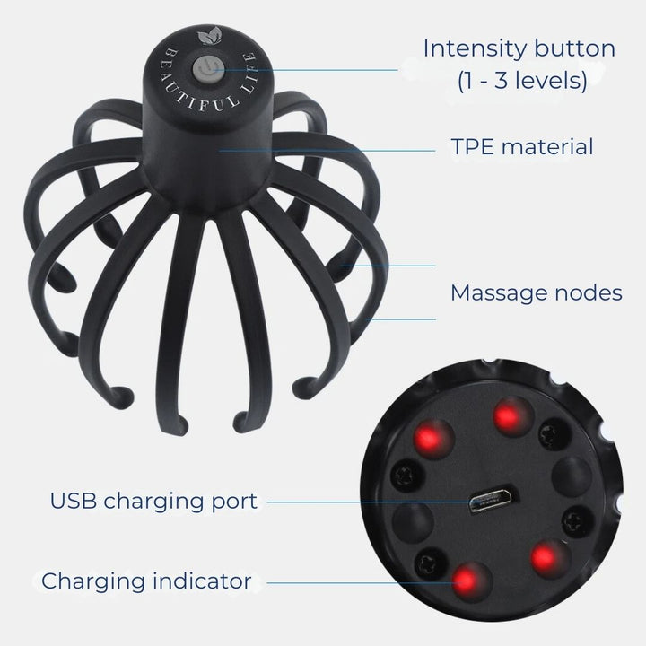 Lisslune | Smart Electric Octopus Head Massager Machine for Scalp Massage, Stress Relief, Improved Sleep & Multi-Directional Vibration