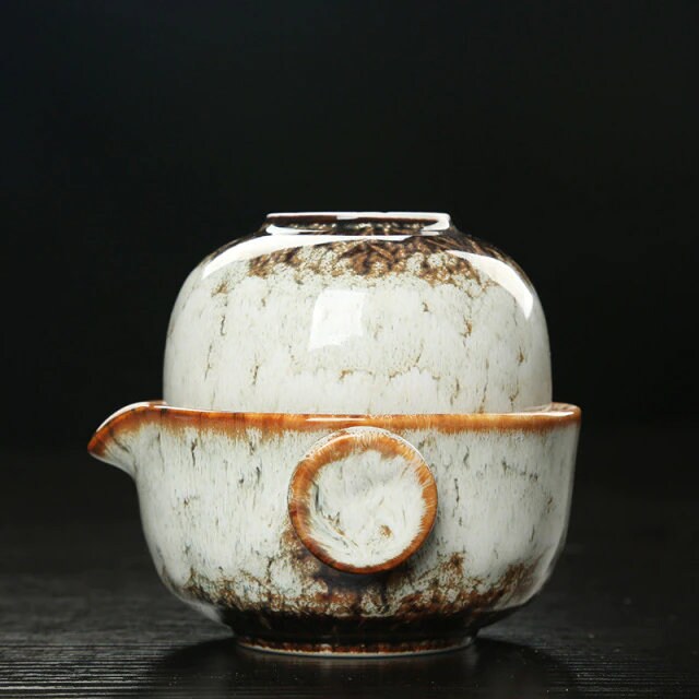 Lisslune | Ceramic Gaiwan Set kuai ke Tea Set Camping Kung Fu Tea Set 1 Teapot 1 Cup Travel Teapot Coffee Cup Water Mug Office Kettle Drinking Utensils