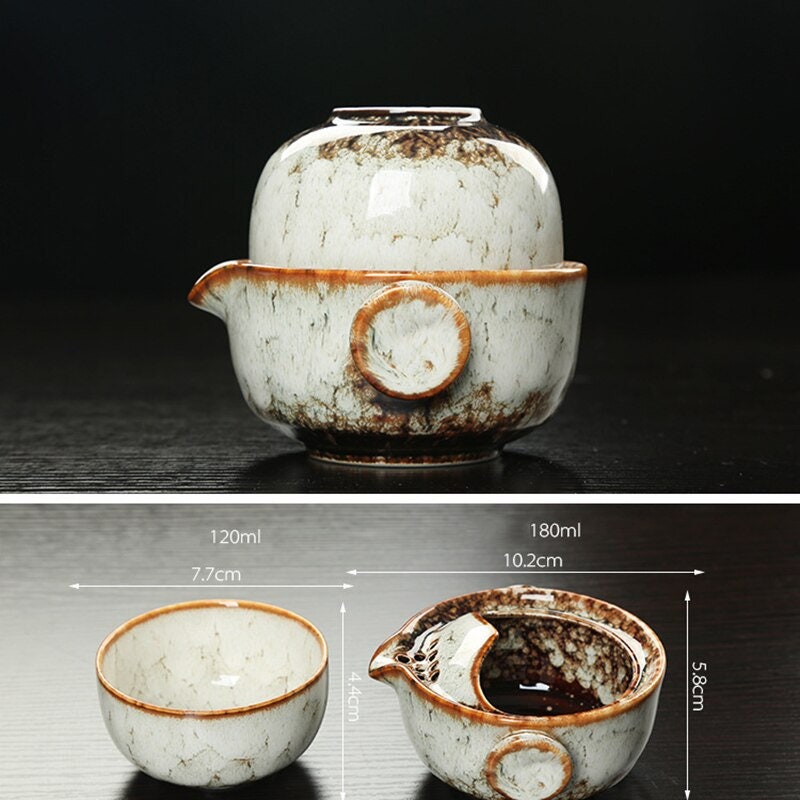 Lisslune | Ceramic Gaiwan Set kuai ke Tea Set Camping Kung Fu Tea Set 1 Teapot 1 Cup Travel Teapot Coffee Cup Water Mug Office Kettle Drinking Utensils