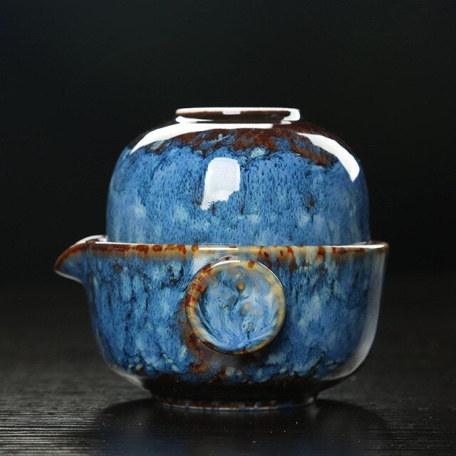 Lisslune | Ceramic Gaiwan Set kuai ke Tea Set Camping Kung Fu Tea Set 1 Teapot 1 Cup Travel Teapot Coffee Cup Water Mug Office Kettle Drinking Utensils