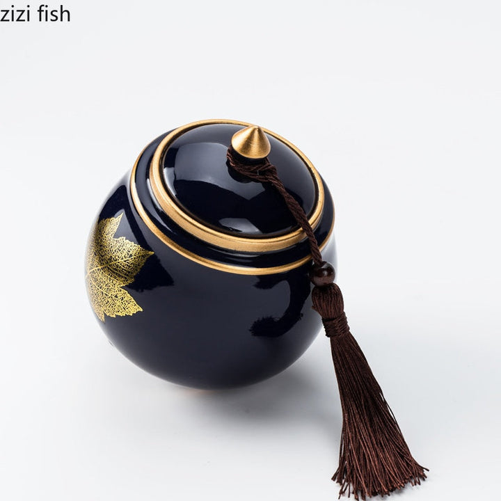 Lisslune | Ceramic Teapot Tea Cajon Tea Box Storage Tea Container Moisture-Proof Sealed Tank Storage Tank Candy Jar Storage Box