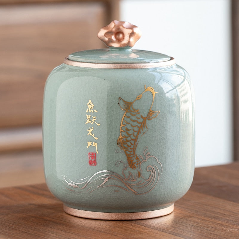 Lisslune | Ceramic Teapot Tea Cajon Tea Box Storage Tea Container Moisture-Proof Sealed Tank Storage Tank Candy Jar Storage Box