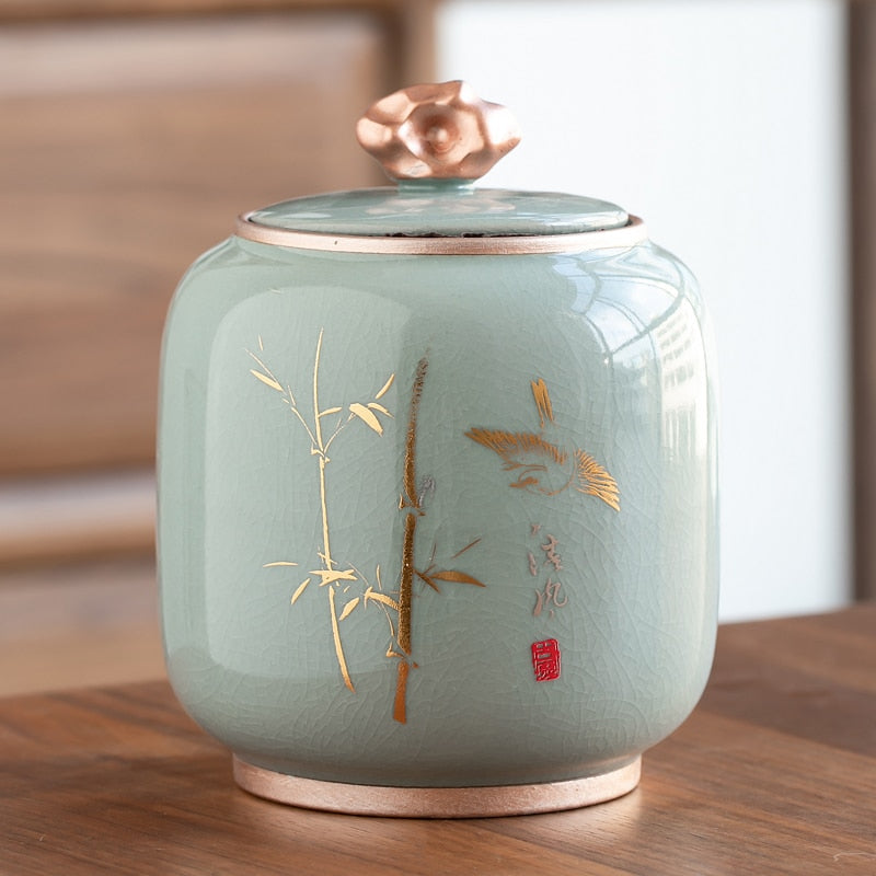 Lisslune | Ceramic Teapot Tea Cajon Tea Box Storage Tea Container Moisture-Proof Sealed Tank Storage Tank Candy Jar Storage Box