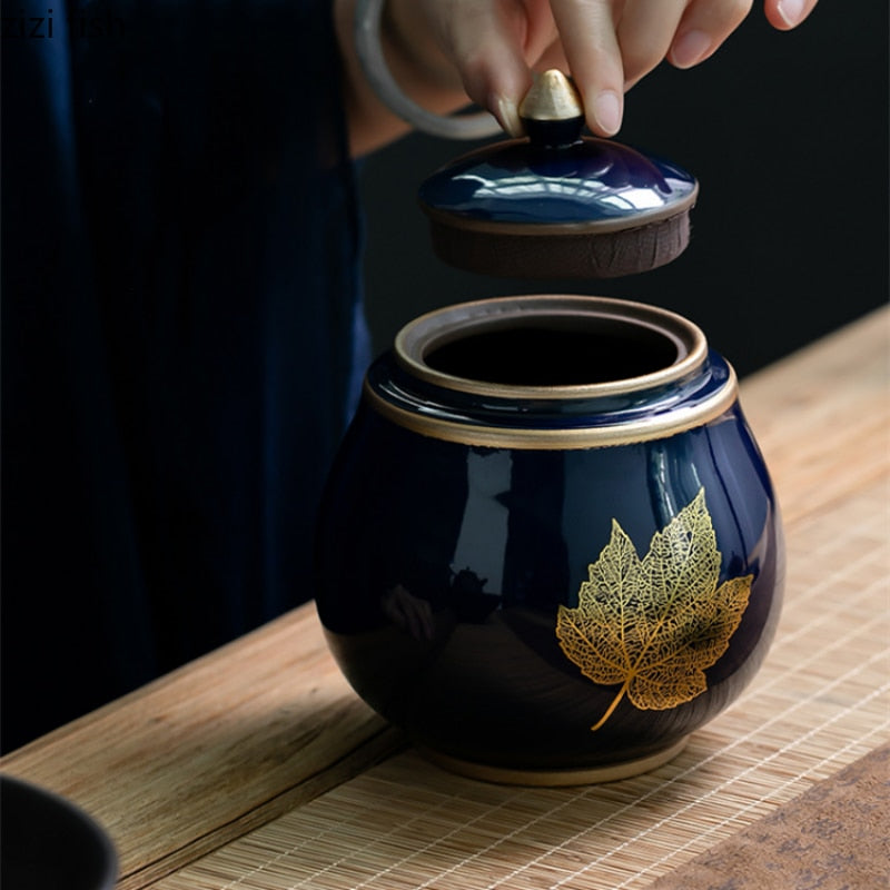 Lisslune | Ceramic Teapot Tea Cajon Tea Box Storage Tea Container Moisture-Proof Sealed Tank Storage Tank Candy Jar Storage Box