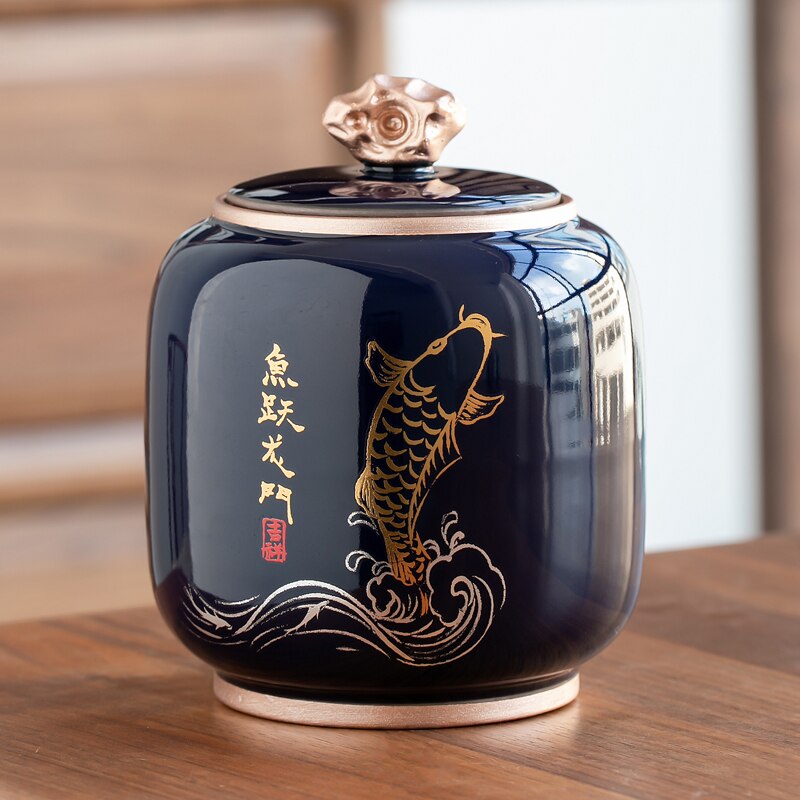 Lisslune | Ceramic Teapot Tea Cajon Tea Box Storage Tea Container Moisture-Proof Sealed Tank Storage Tank Candy Jar Storage Box