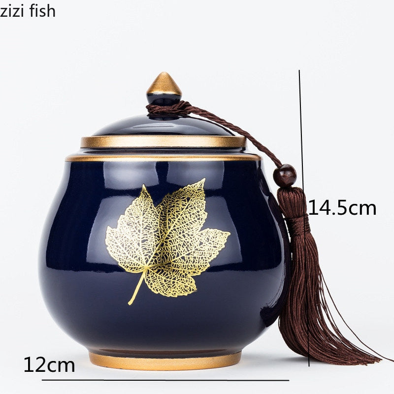 Lisslune | Ceramic Teapot Tea Cajon Tea Box Storage Tea Container Moisture-Proof Sealed Tank Storage Tank Candy Jar Storage Box