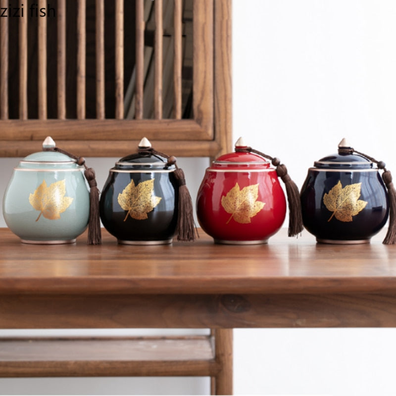 Lisslune | Ceramic Teapot Tea Cajon Tea Box Storage Tea Container Moisture-Proof Sealed Tank Storage Tank Candy Jar Storage Box
