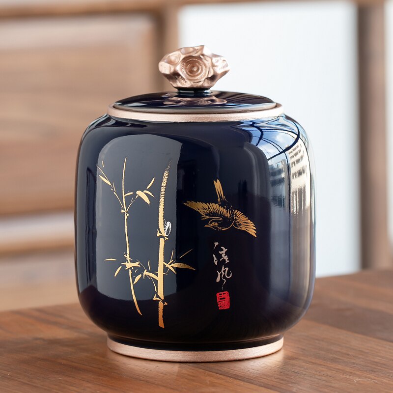 Lisslune | Ceramic Teapot Tea Cajon Tea Box Storage Tea Container Moisture-Proof Sealed Tank Storage Tank Candy Jar Storage Box