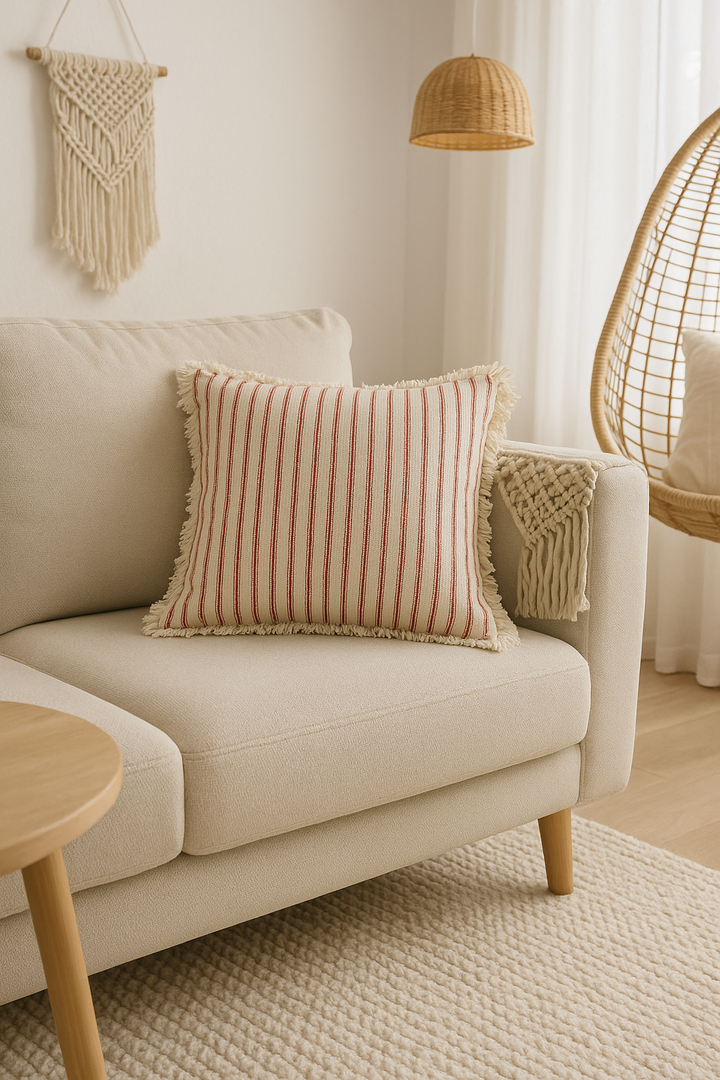 Lisslune | Elegant Pillowcase with Jacquard Pattern and Fringes - Cotton-Linen Blend