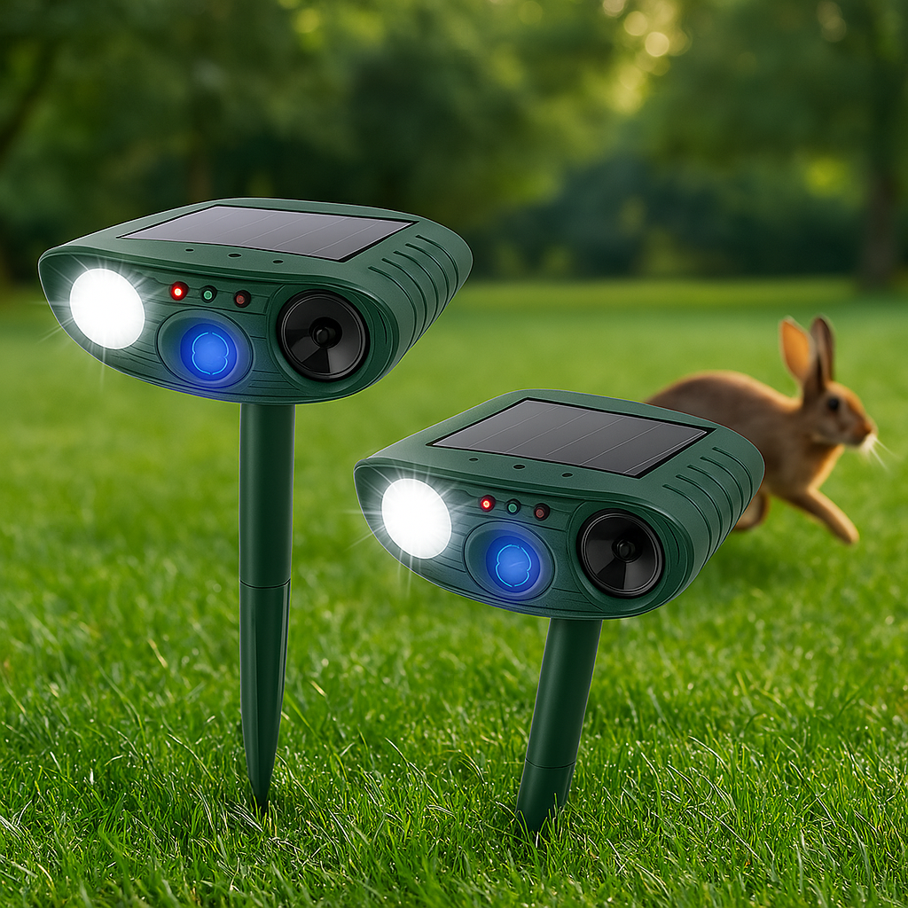 Lisslune | Solar Powered Ultrasonic Rabbit Repeller with Flashing Light – Effective Pest Control for Gardens and Yards