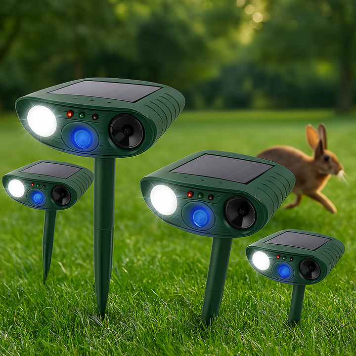 Lisslune | Solar Powered Ultrasonic Rabbit Repeller with Flashing Light – Effective Pest Control for Gardens and Yards