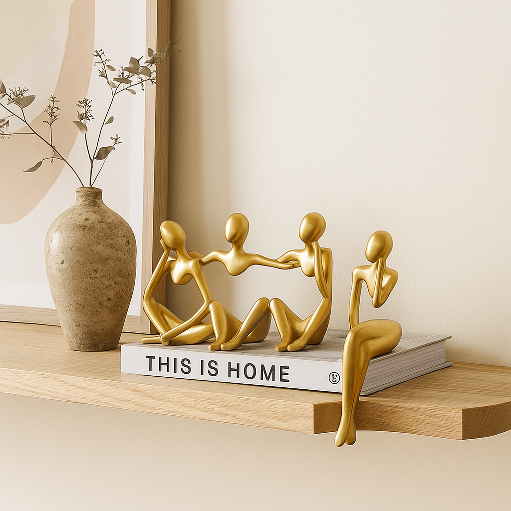 Lisslune | MindMuse – Golden abstract thinker statues in unique artistic positions