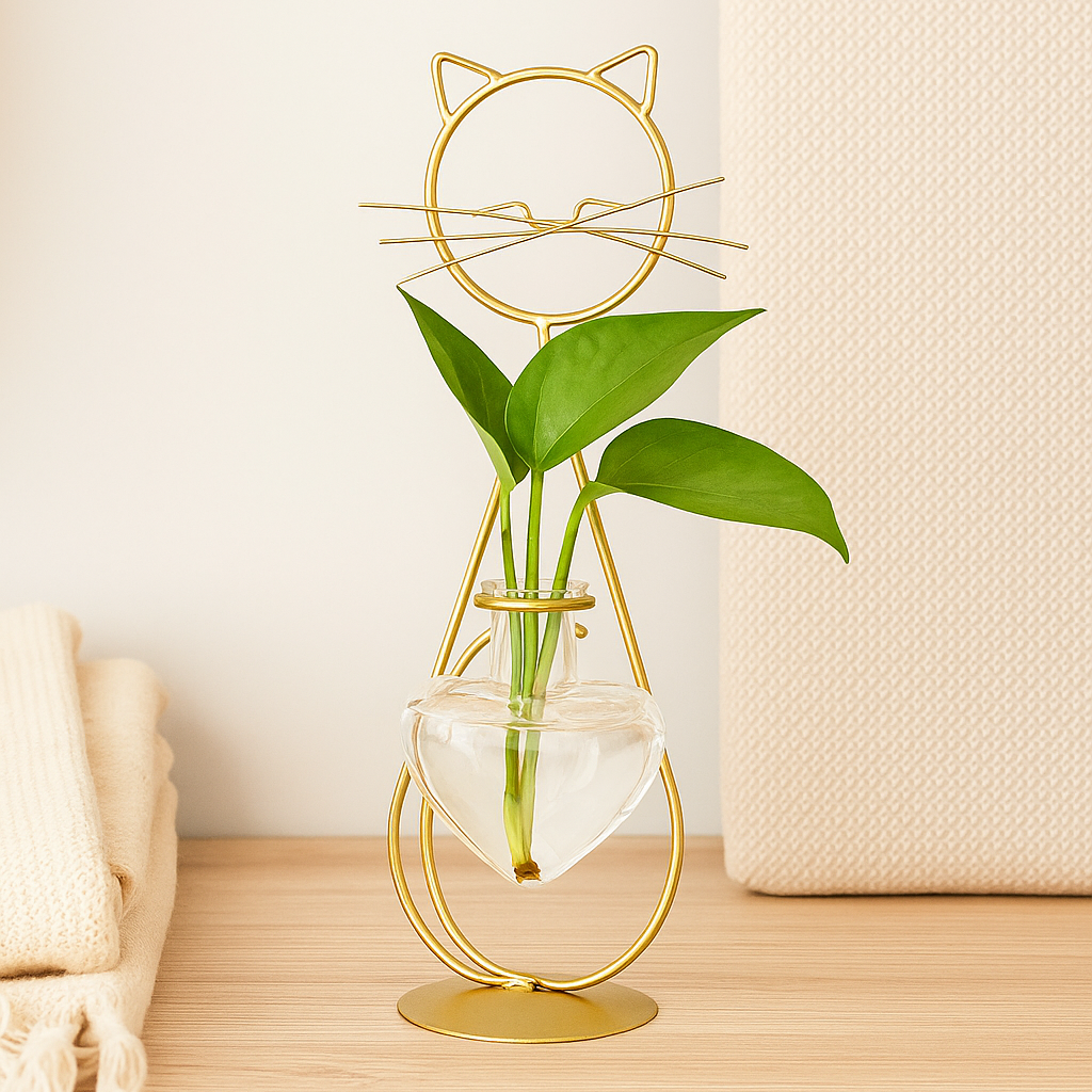 Lisslune | FelineBloom – Heart-shaped glass planter box with cat-inspired holder