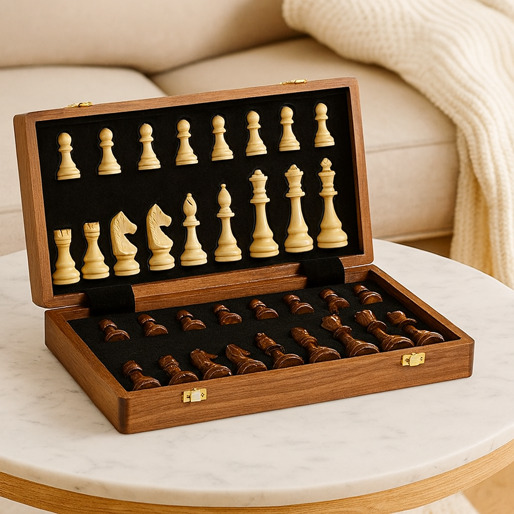 Lisslune | Wooden Chess Set – Tournament Grade Folding Board with Handcrafted Pieces