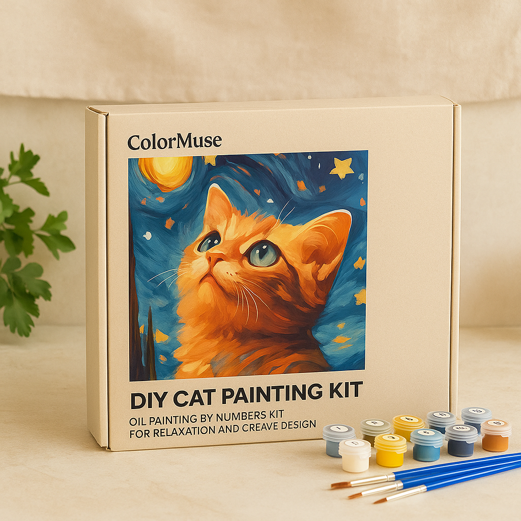 Lisslune | ColorMuse DIY Cat Painting Set – Oil Painting by Numbers Kit for Relaxation and Creative Design