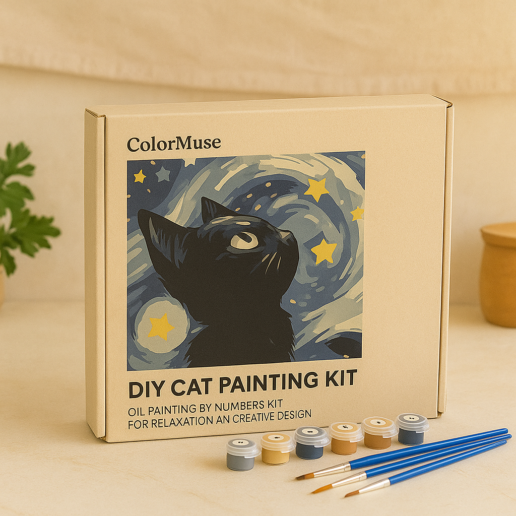 Lisslune | ColorMuse DIY Cat Painting Set – Oil Painting by Numbers Kit for Relaxation and Creative Design