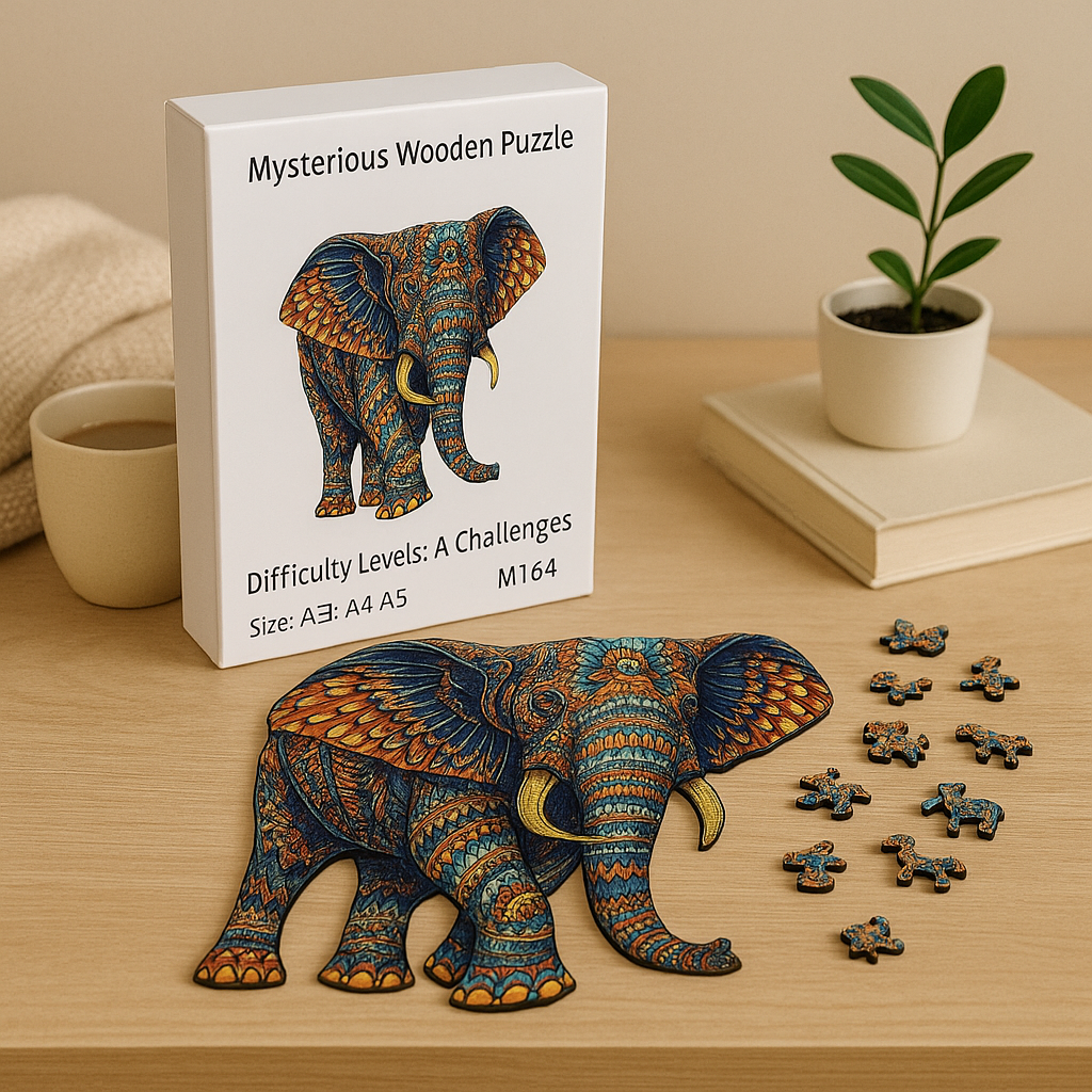 Lisslune | EleMind Elephant-shaped Wooden Puzzle – Animal Brain Wind Chime for Adults