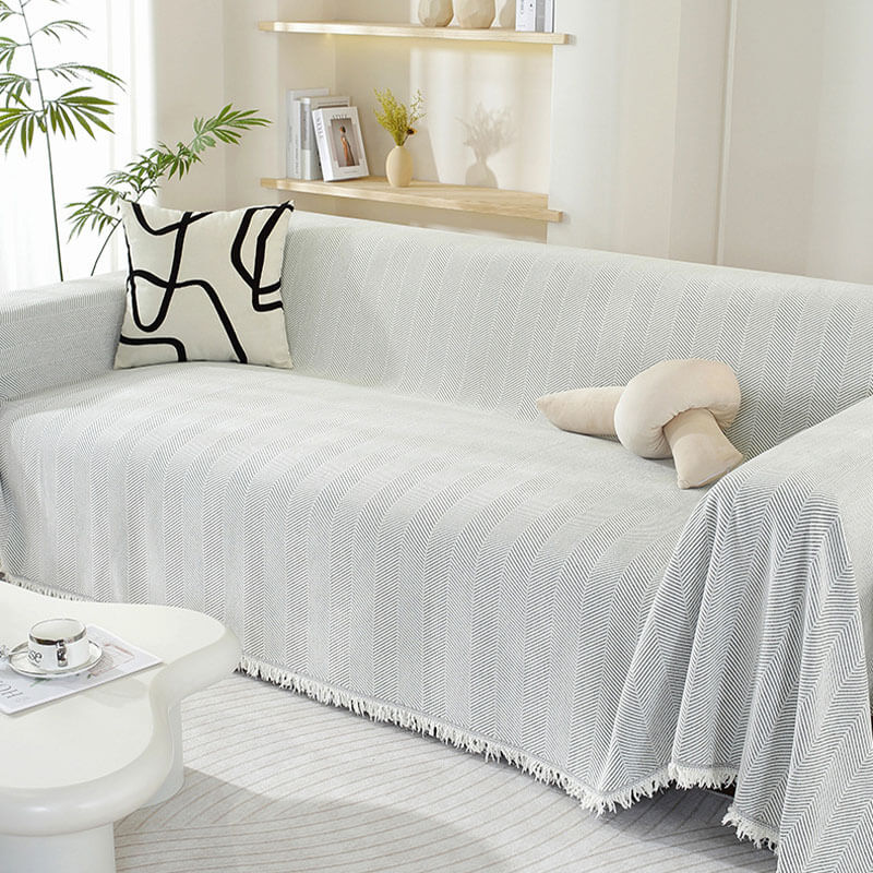 Lisslune | Chenille Blanket Herringbone Tassel Couch Cover