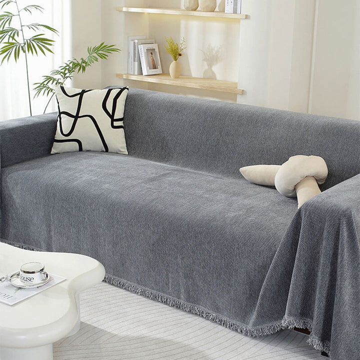 Lisslune | Chenille Blanket Herringbone Tassel Couch Cover