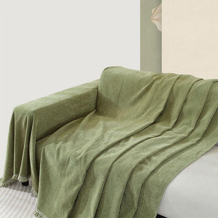 Lisslune | Chenille Blanket Herringbone Tassel Sofa Cover