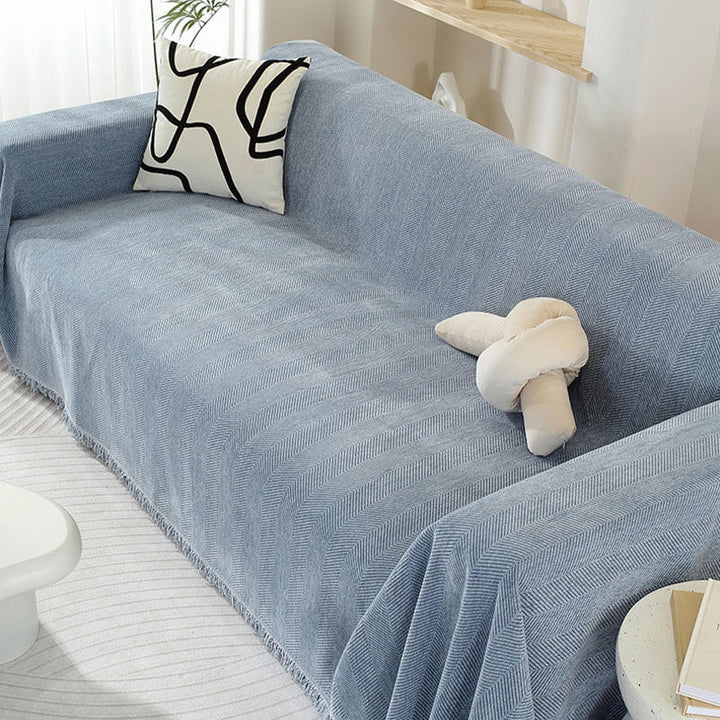 Lisslune | Chenille Blanket Herringbone Tassel Couch Cover