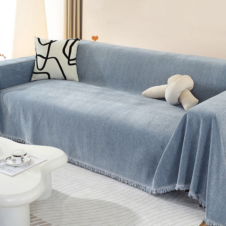 Lisslune | Chenille Blanket Herringbone Tassel Sofa Cover