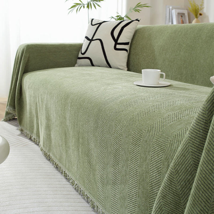 Lisslune | Chenille Blanket Herringbone Tassel Couch Cover