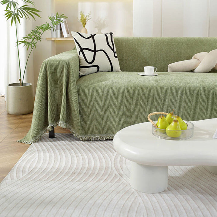 Lisslune | Chenille Blanket Herringbone Tassel Sofa Cover