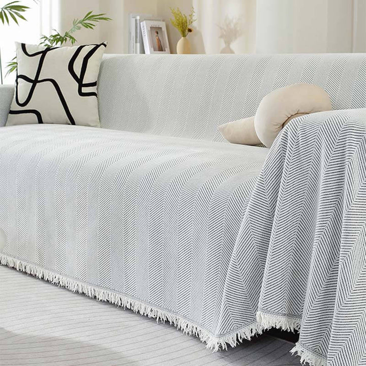 Lisslune | Chenille Blanket Herringbone Tassel Couch Cover