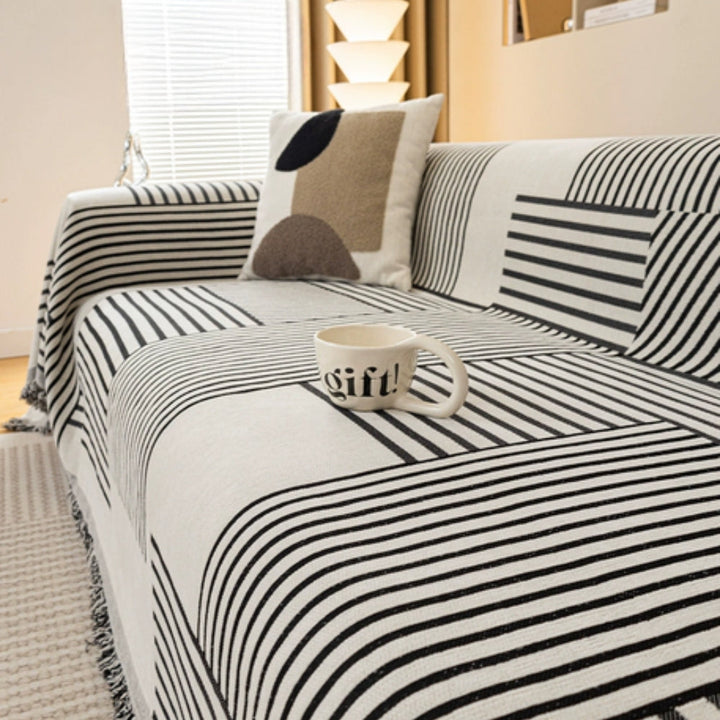 Lisslune | Chenille Striped Tassel Sofa Cover