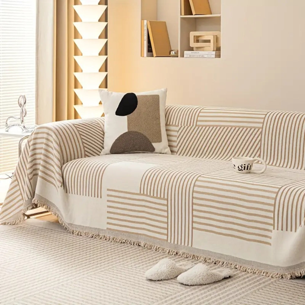 Lisslune | Chenille Striped Tassel Sofa Cover