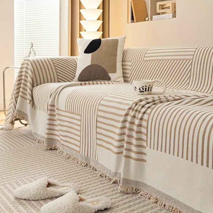 Lisslune | Chenille Striped Tassel Sofa Cover